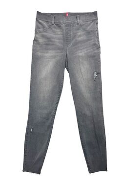 SPANX Distressed Skinny Jeans Gray Raw Hem Pull On Shaping Denim Women Large L